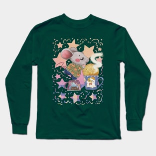 Teatime Mouse with Fall Mugs Long Sleeve T-Shirt